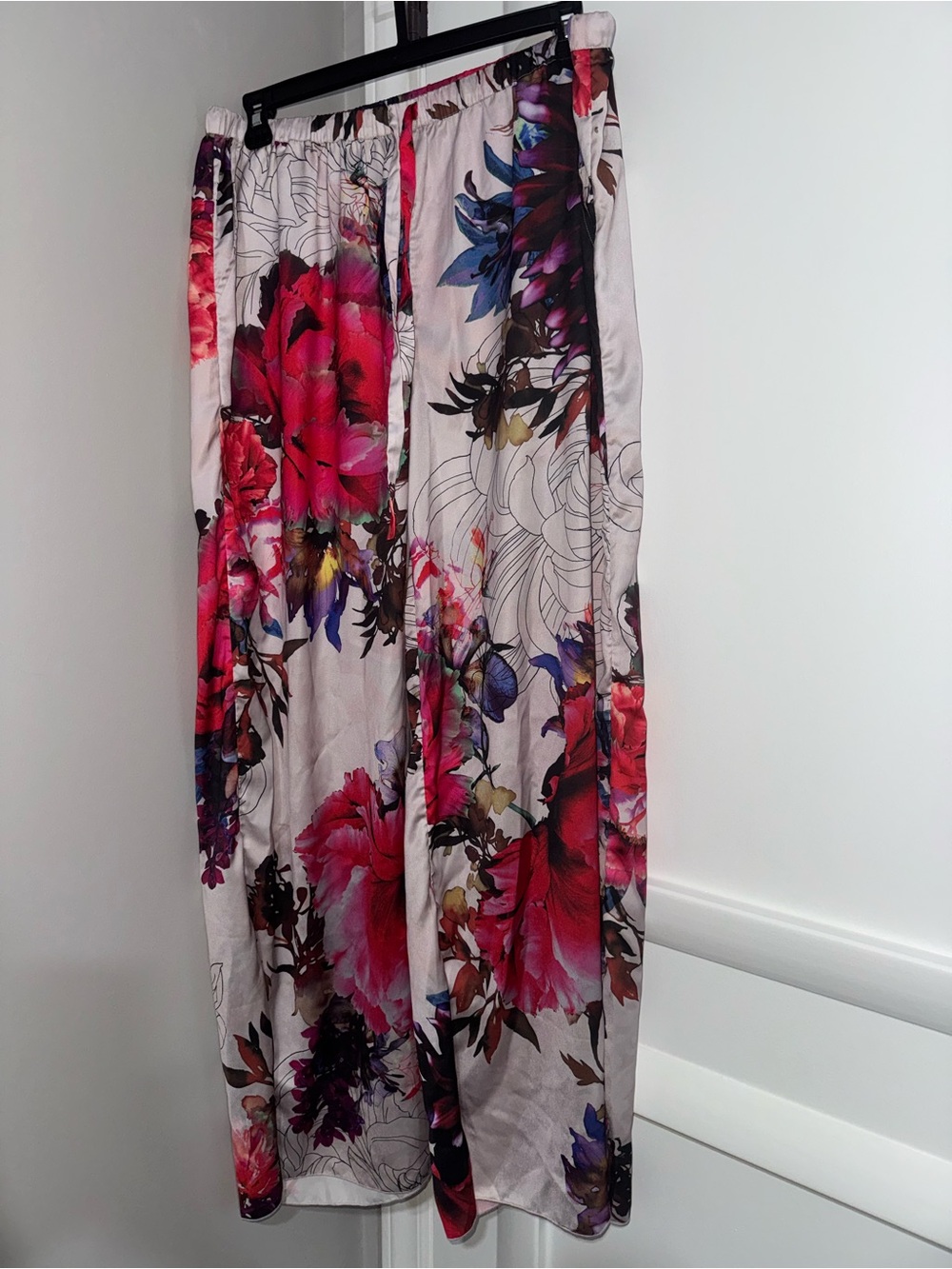 Soma Satin Pink Floral Wide-Leg Pajama Pants